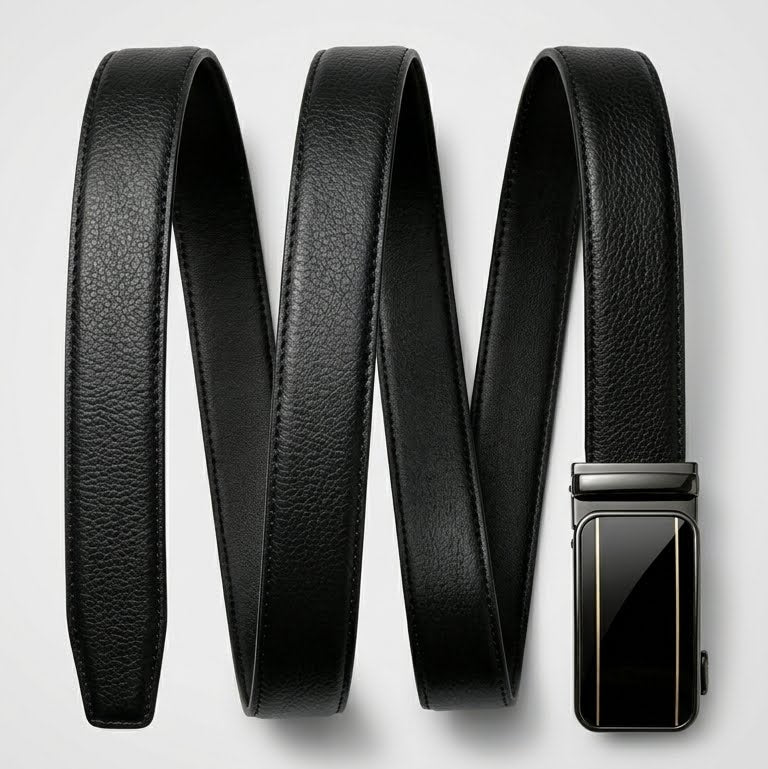 Leather Tide™ Signature Gloss Buckle Auto-Lock Belt – Black