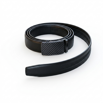 Full Grain 100% Genuine Leather Auto Lock Belt – Black Carbon Fiber Style Premium Waist Strap