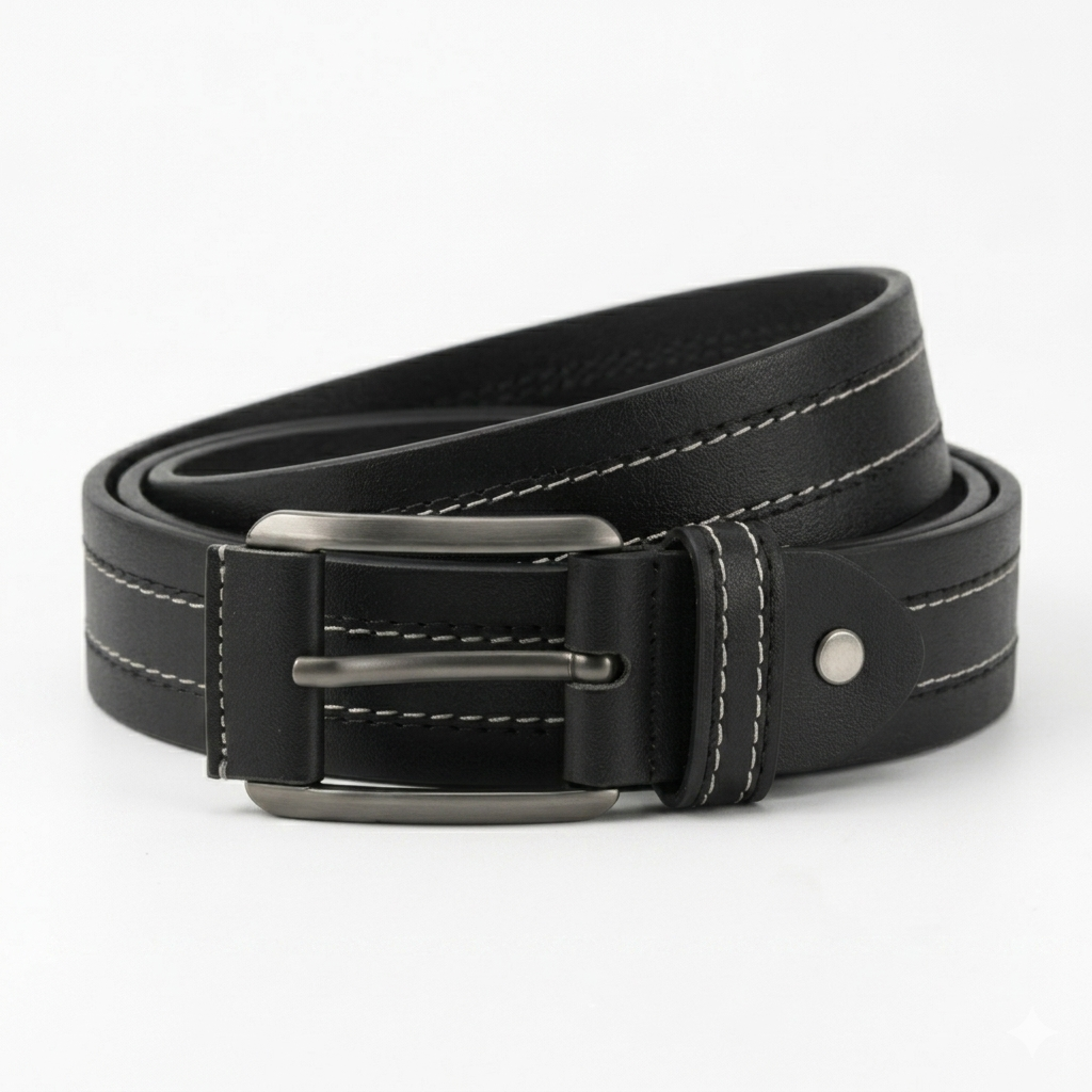 Full Grain 100% Pure Leather Belt - White Contrast Stitching