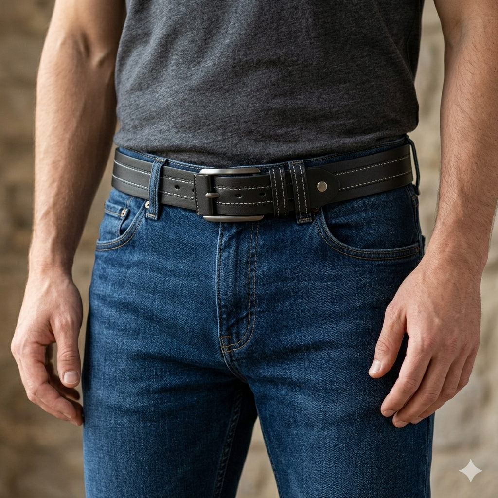 Full Grain 100% Pure Leather Belt - White Contrast Stitching
