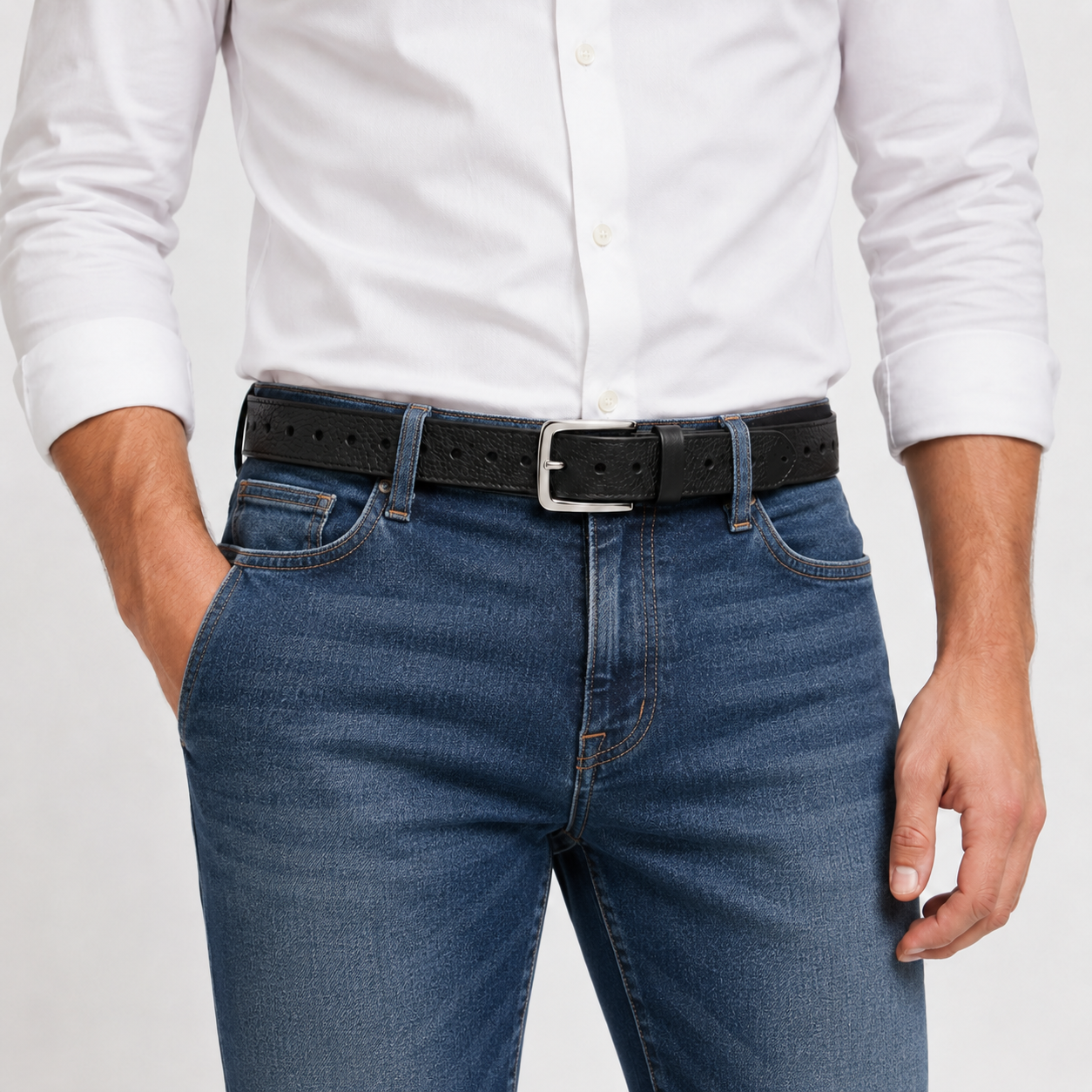 LeatherTide Perforated Black Jeans Belt