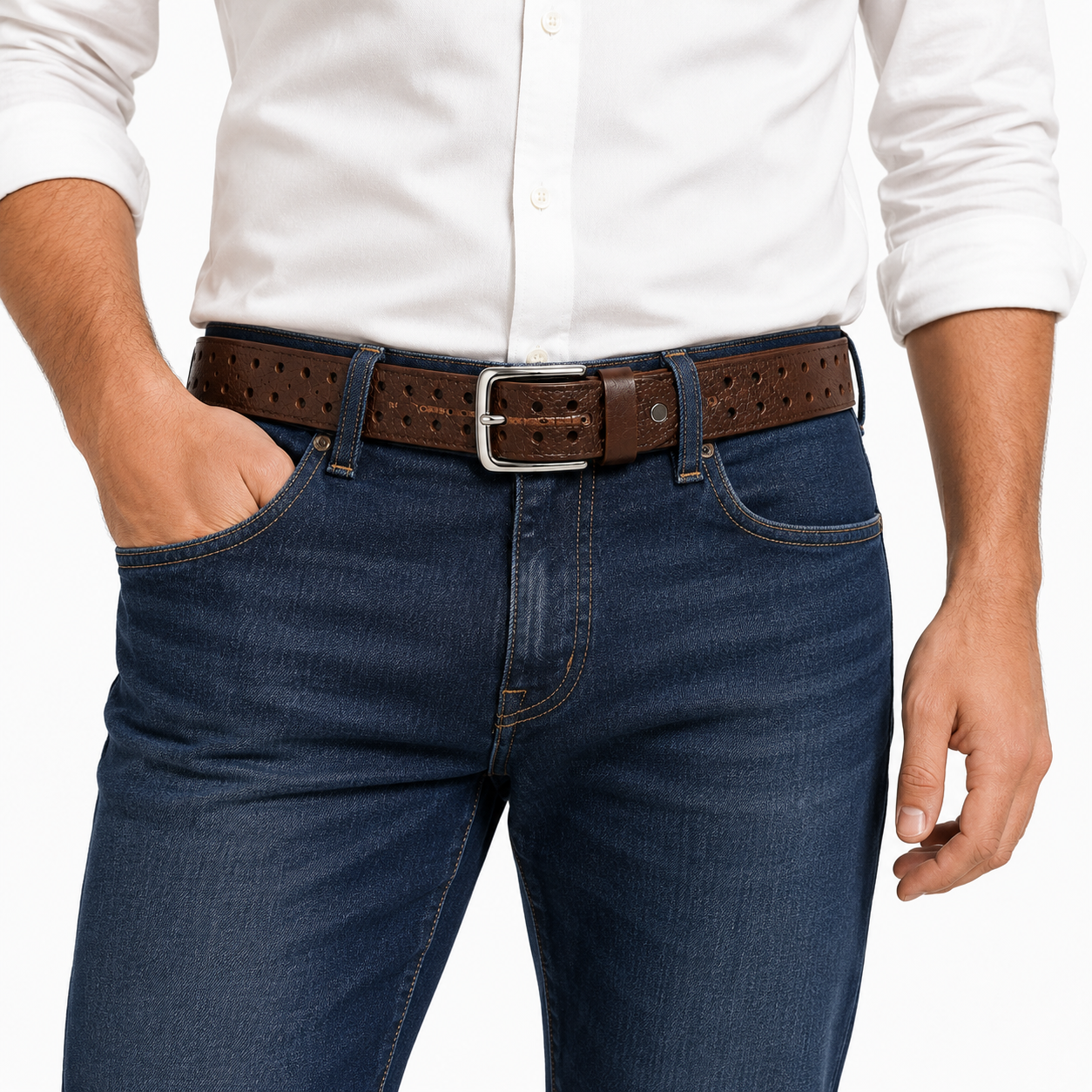 LeatherTide Perforated Brown Jeans Belt