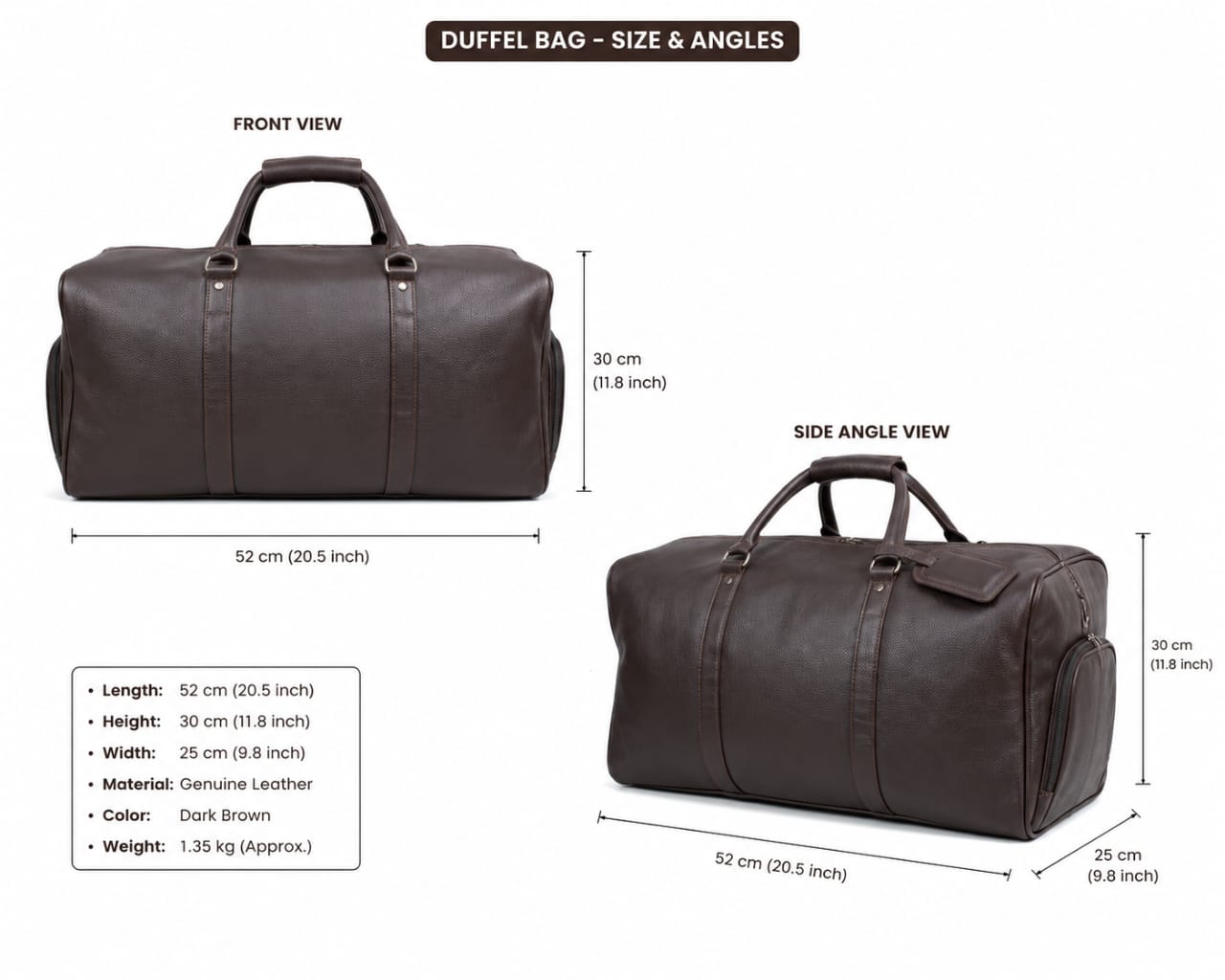 Made to Order Classic Brown Leather Duffle Bag