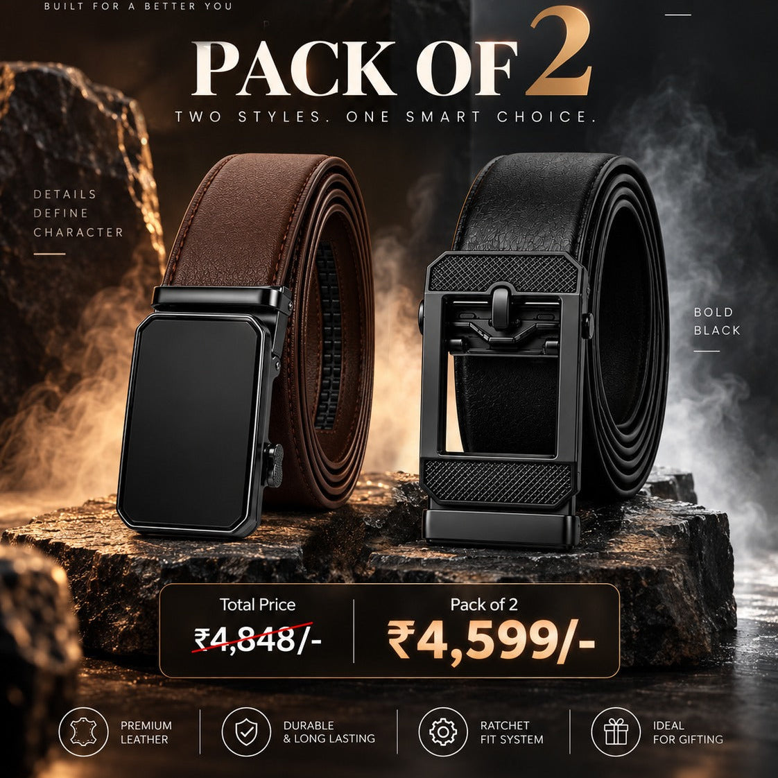 LeatherTide Premium Belt Duo – Pack of 2 | Genuine Leather Belts