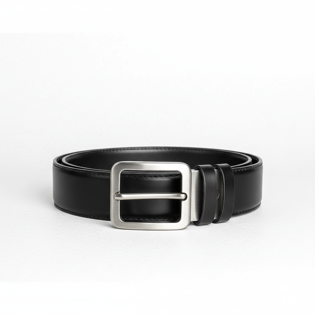 High Chrome Finish Belt 100% Genuine Leather Belt with Classic Metal Buckle – Black Premium Waist Strap