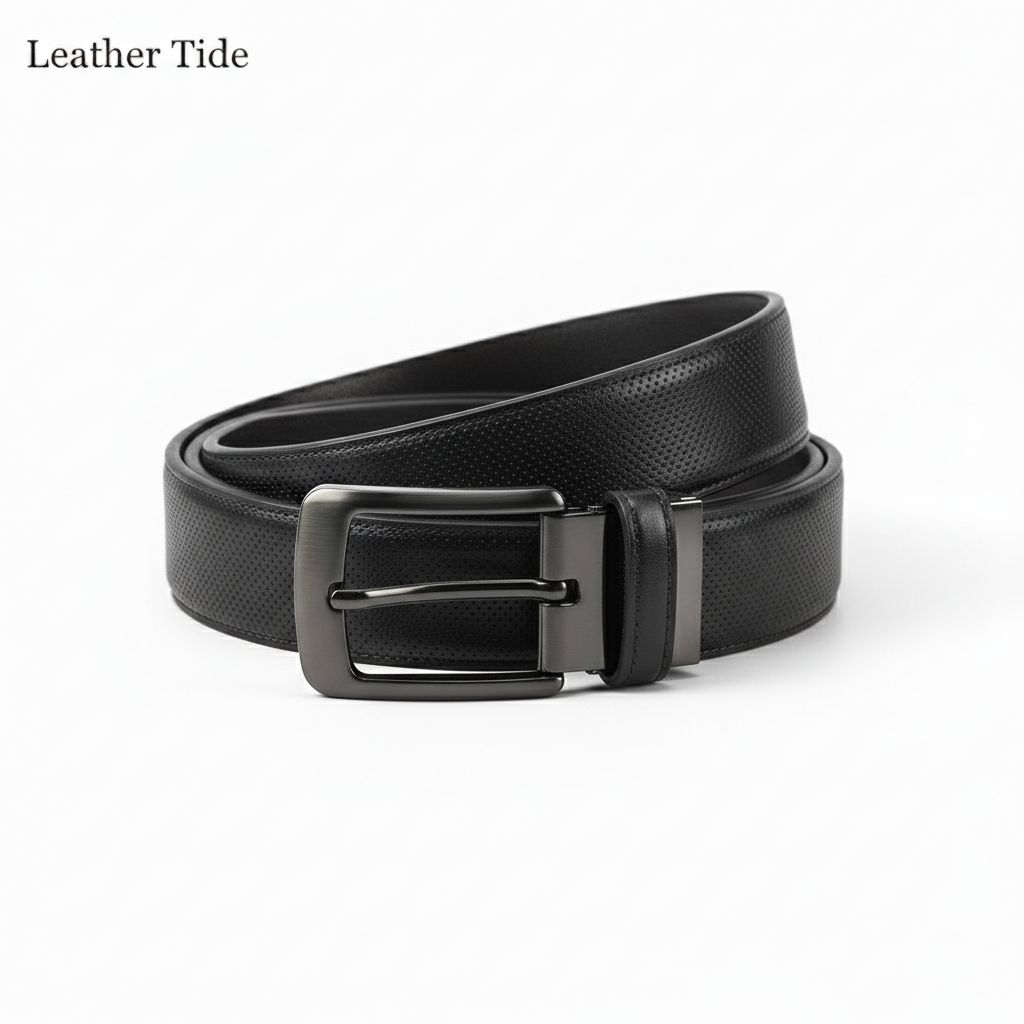 2-in-1 Double-Sided Cow Leather High Chrome Finish Belt - Perforated Black & Brown