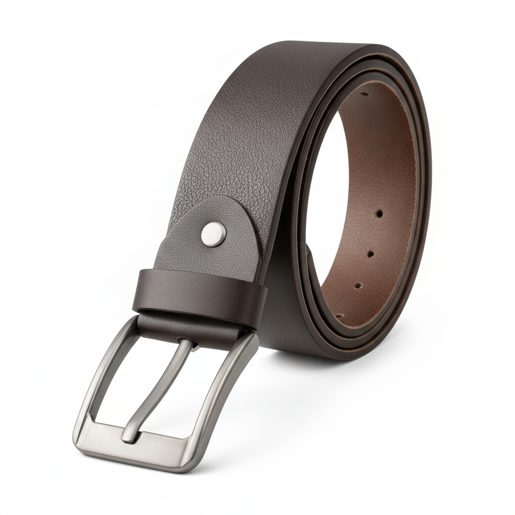 Full Grain 100% Genuine Leather Belt with Classic Pin Buckle – Chocolate Brown Premium Waist Strap