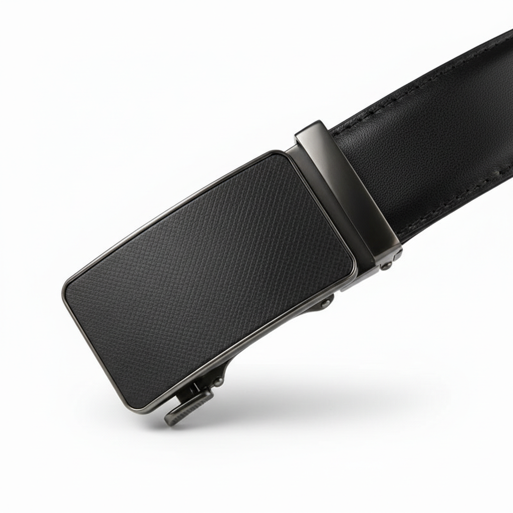 Leather Tide™ Executive Auto Lock Belt – 100% Pure Cow Leather (Matte Black Buckle)