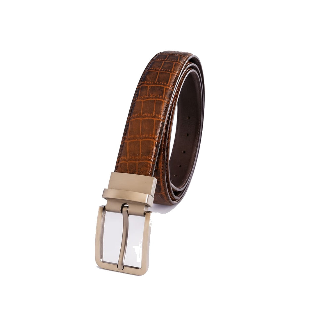 Crocodile Texture Brown 100% Leather Belt - 2 in 1 Leather belt