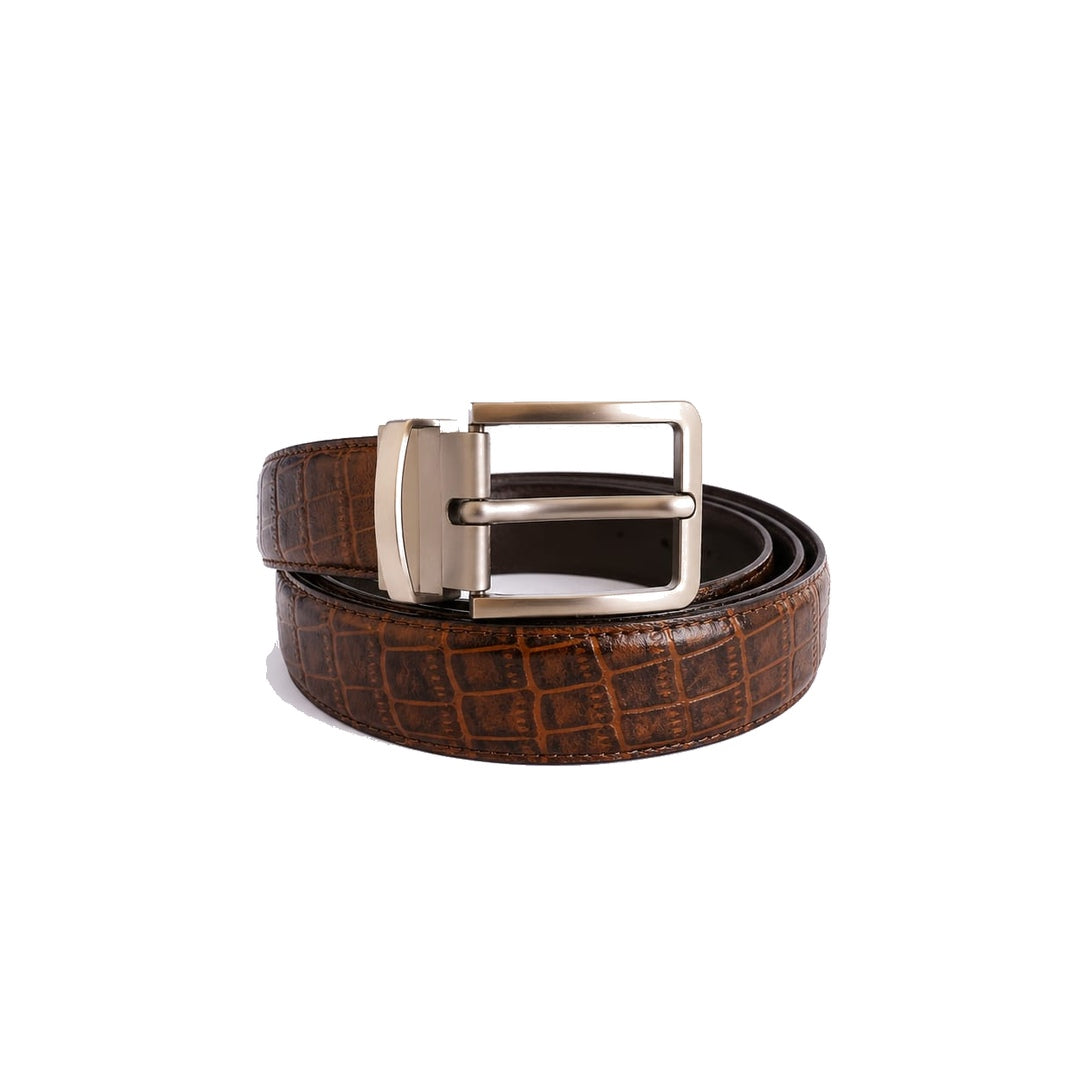 Crocodile Texture Brown 100% Leather Belt - 2 in 1 Leather belt