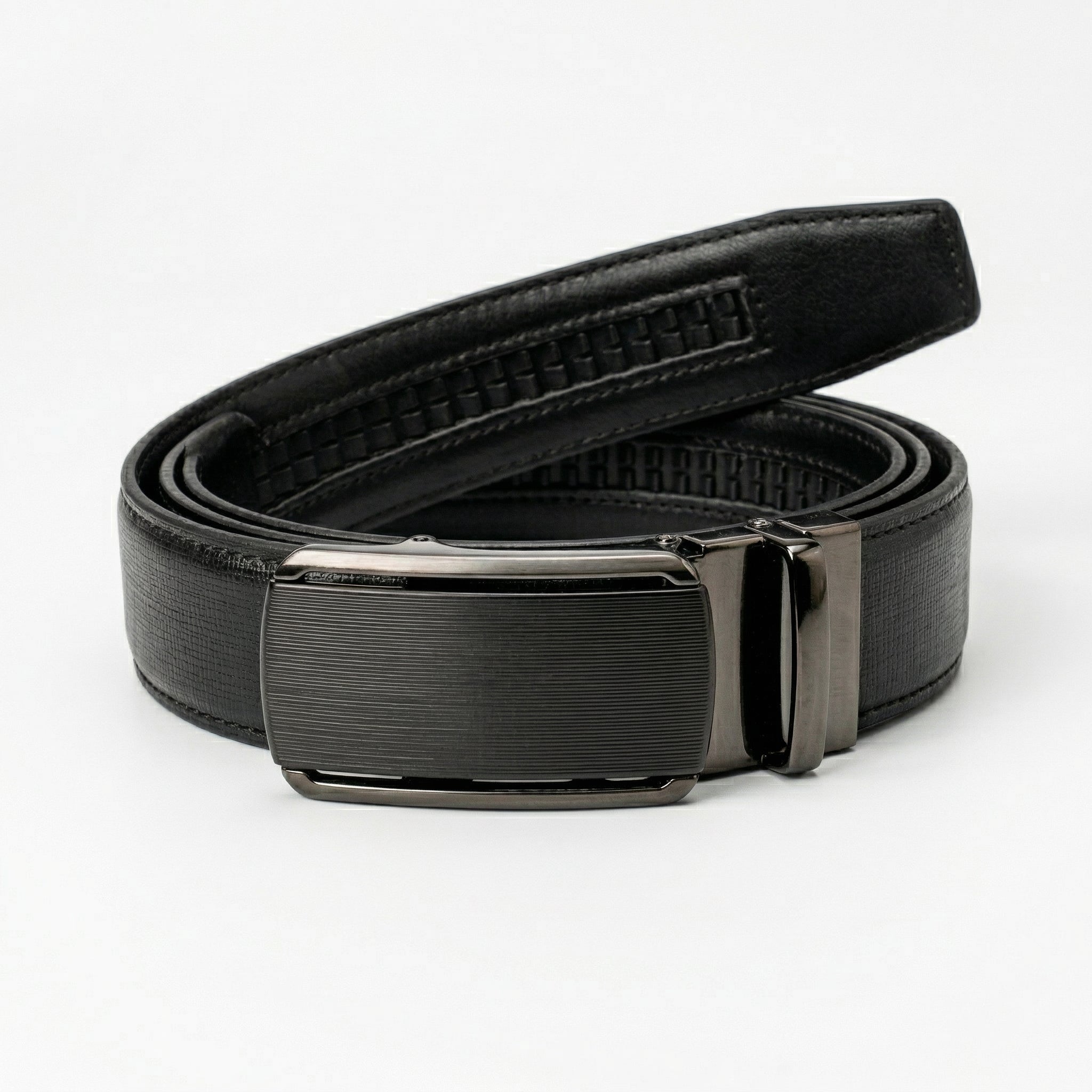Leather Tide™ Signature Gloss Buckle Auto-Lock Belt – Black