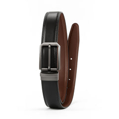 2-in-1 Double-Sided Cow Leather High Chrome Finish Belt - Black & Deep Brown