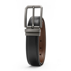 2-in-1 Double-Sided Cow Leather High Chrome Finish Belt - Black & Deep Brown